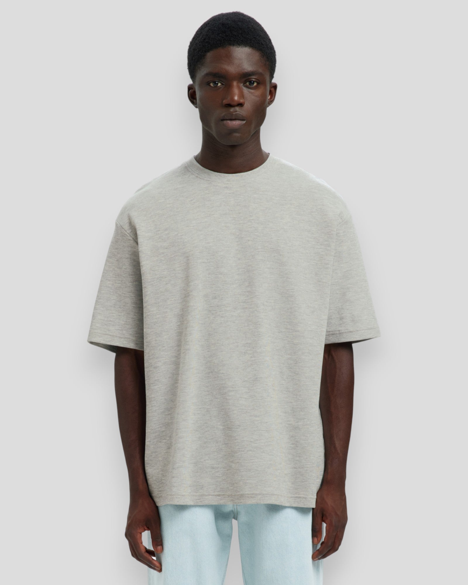 Loose Oscar SS O-Neck Tee - Light Grey Melange