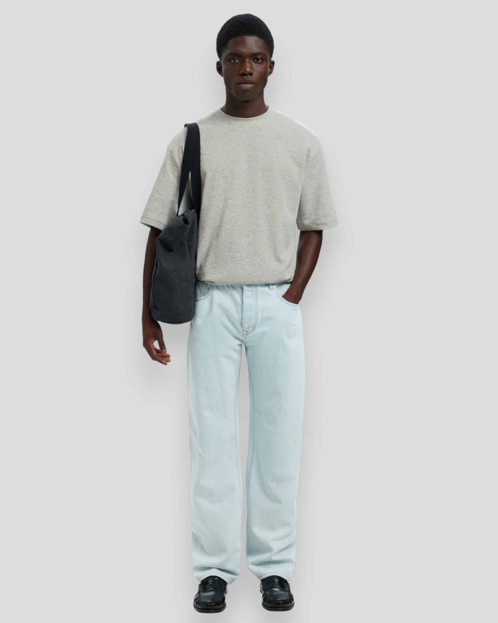 Loose Oscar SS O-Neck Tee - Light Grey Melange