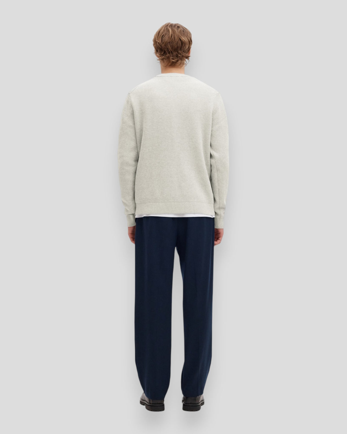Dane Knit Sructure Crew Neck - Light Grey Melange