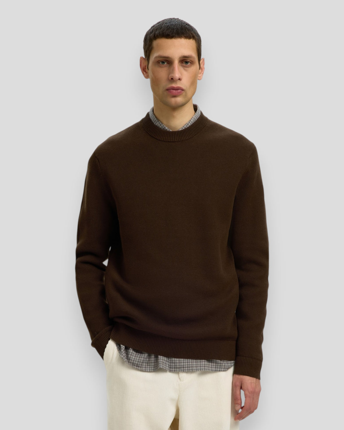 Dane Knit Structure Crew Neck - Demitasse