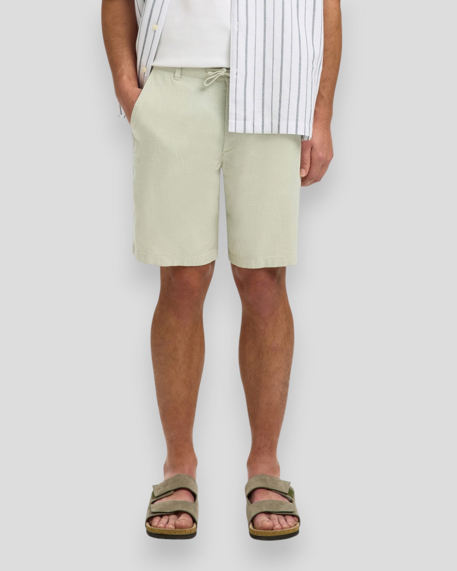 Regular Brody Linen Shorts - Aqua Gray Mixed W. Oatmeal