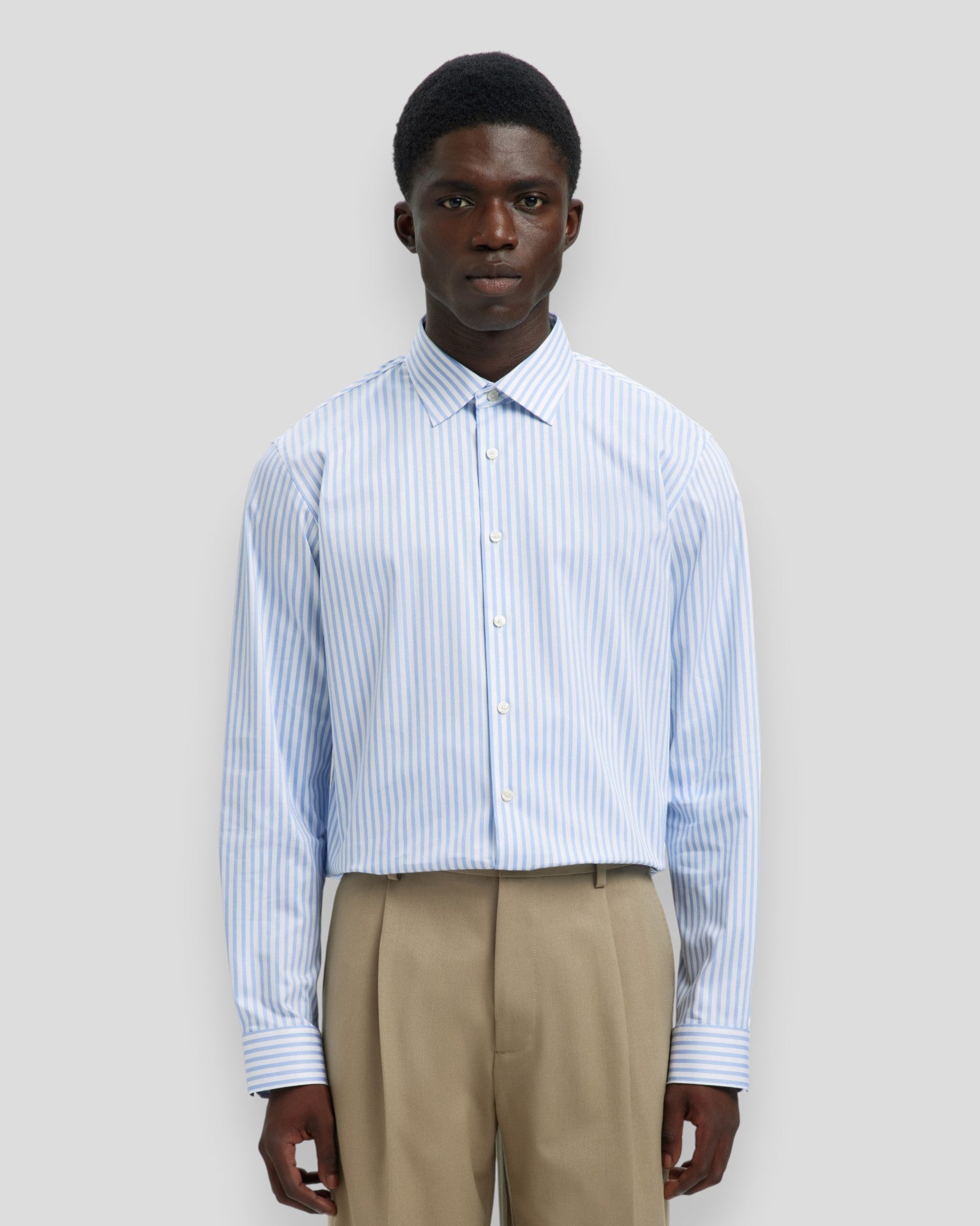 Slim Performance Shirt LS - Bright White Stripes/Light Blue