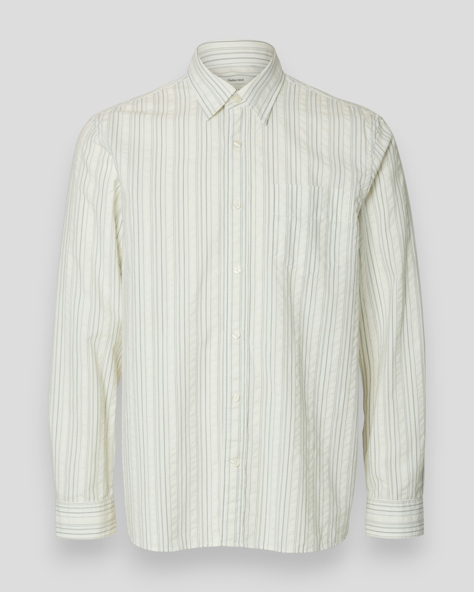 Regular Freddie Mix Seersucker LS Shirt - Egret Stripes/Balsam Green