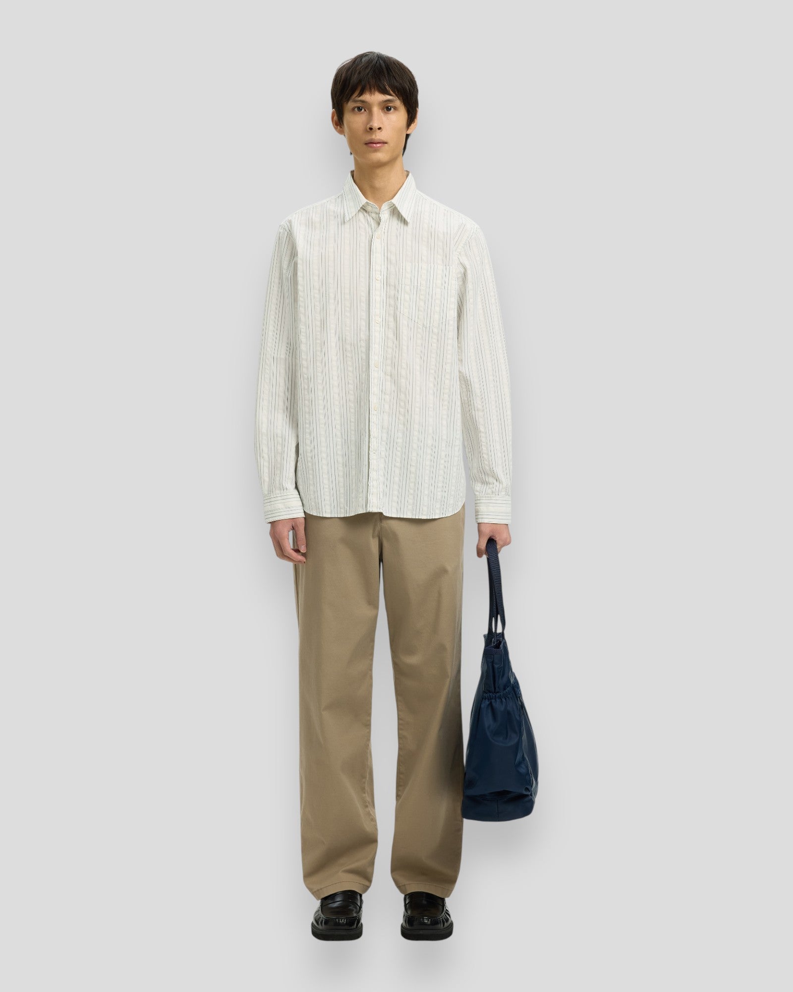 Regular Freddie Mix Seersucker LS Shirt - Egret Stripes/Balsam Green