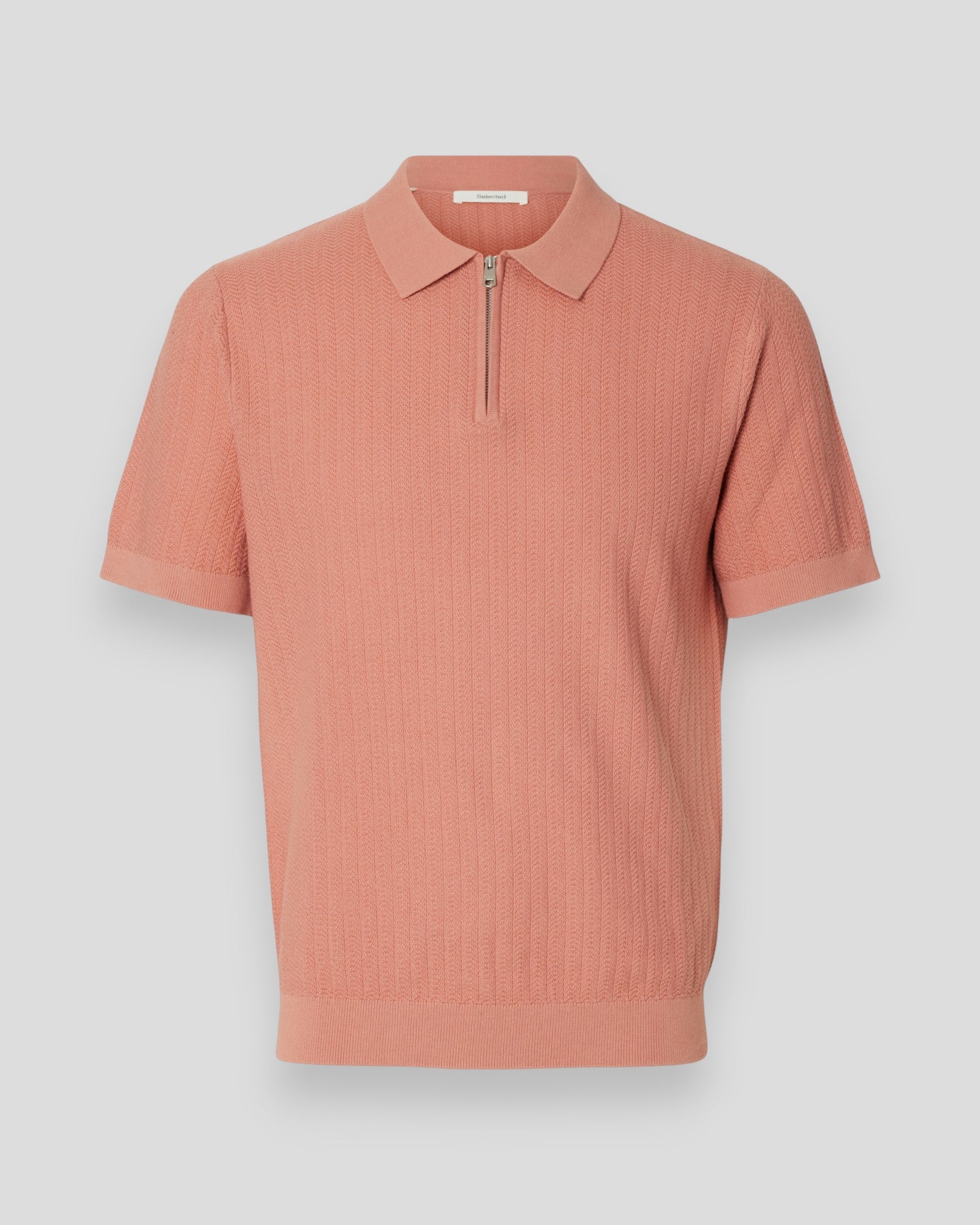 Can SS Knit Structure Zip Polo - Rose Dawn