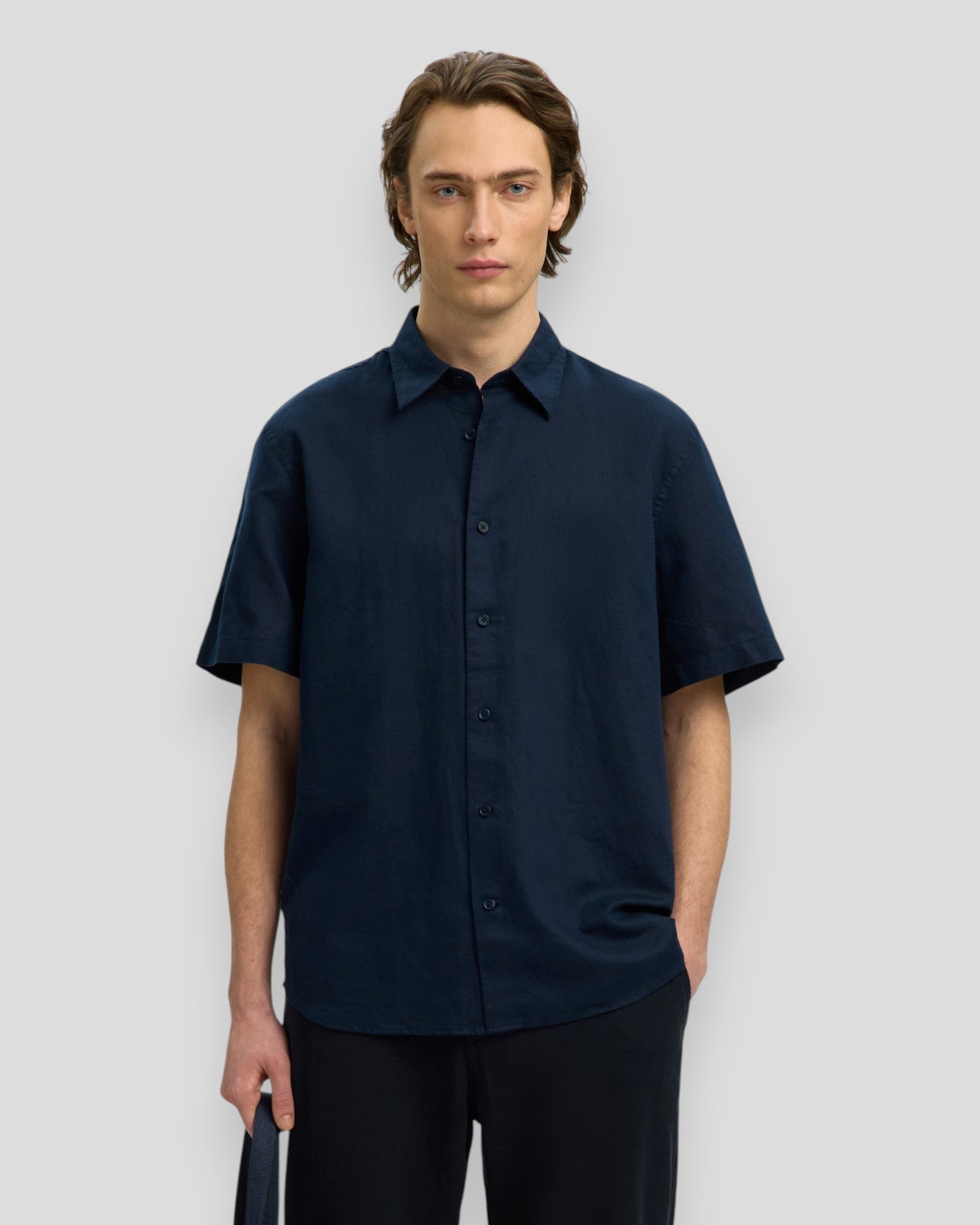 Regular Claus Clay Linen Blend SS Shirt - Sky Captain