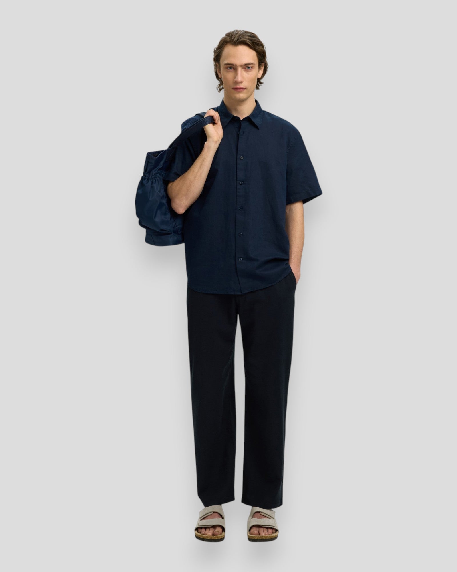 Regular Claus Clay Linen Blend SS Shirt - Sky Captain