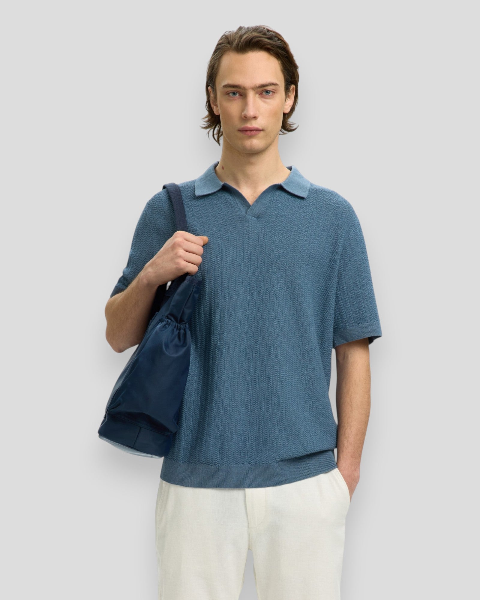 Mattis SS Linen Blend Struc Polo - Blue Mirage