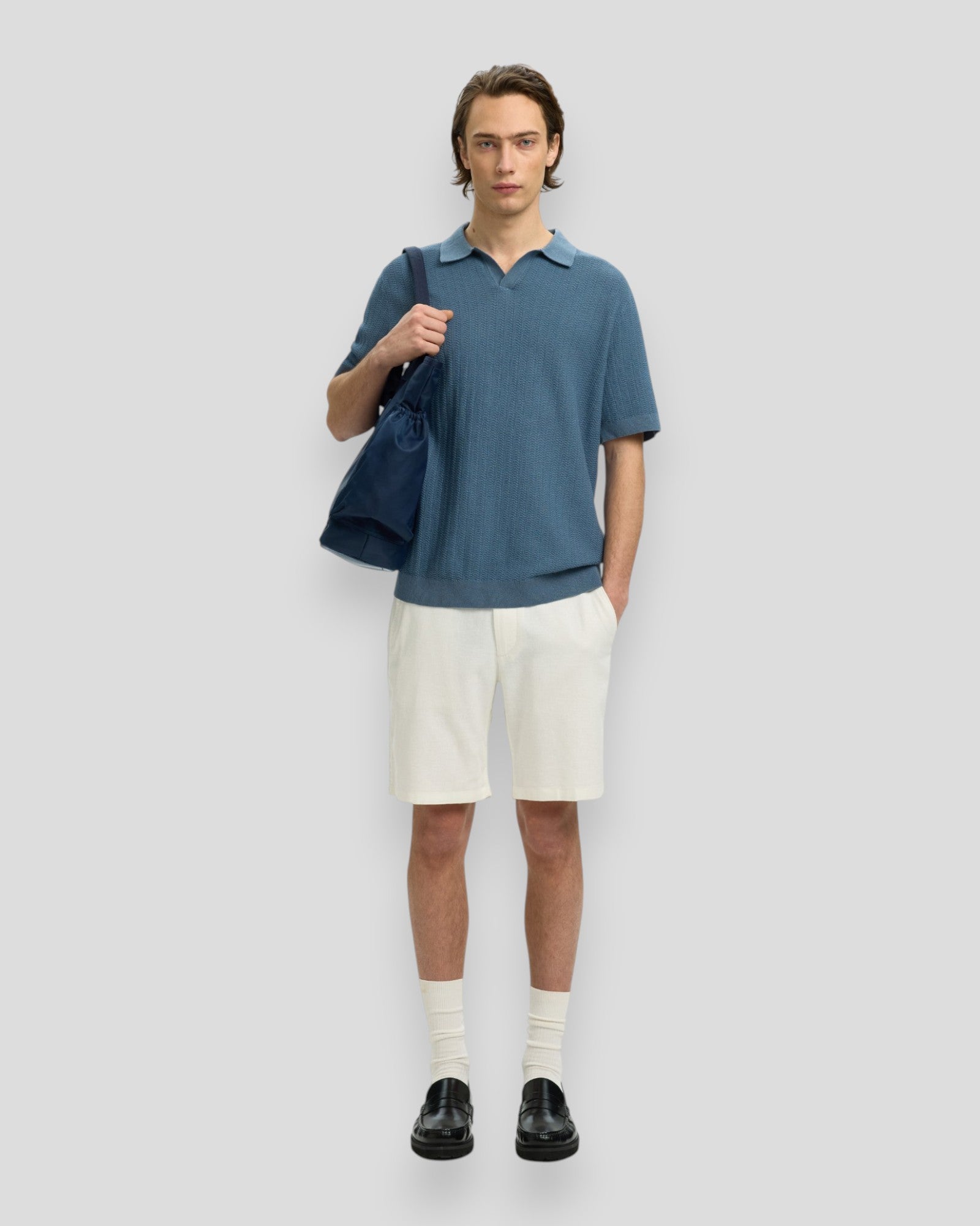 Mattis SS Linen Blend Struc Polo - Blue Mirage