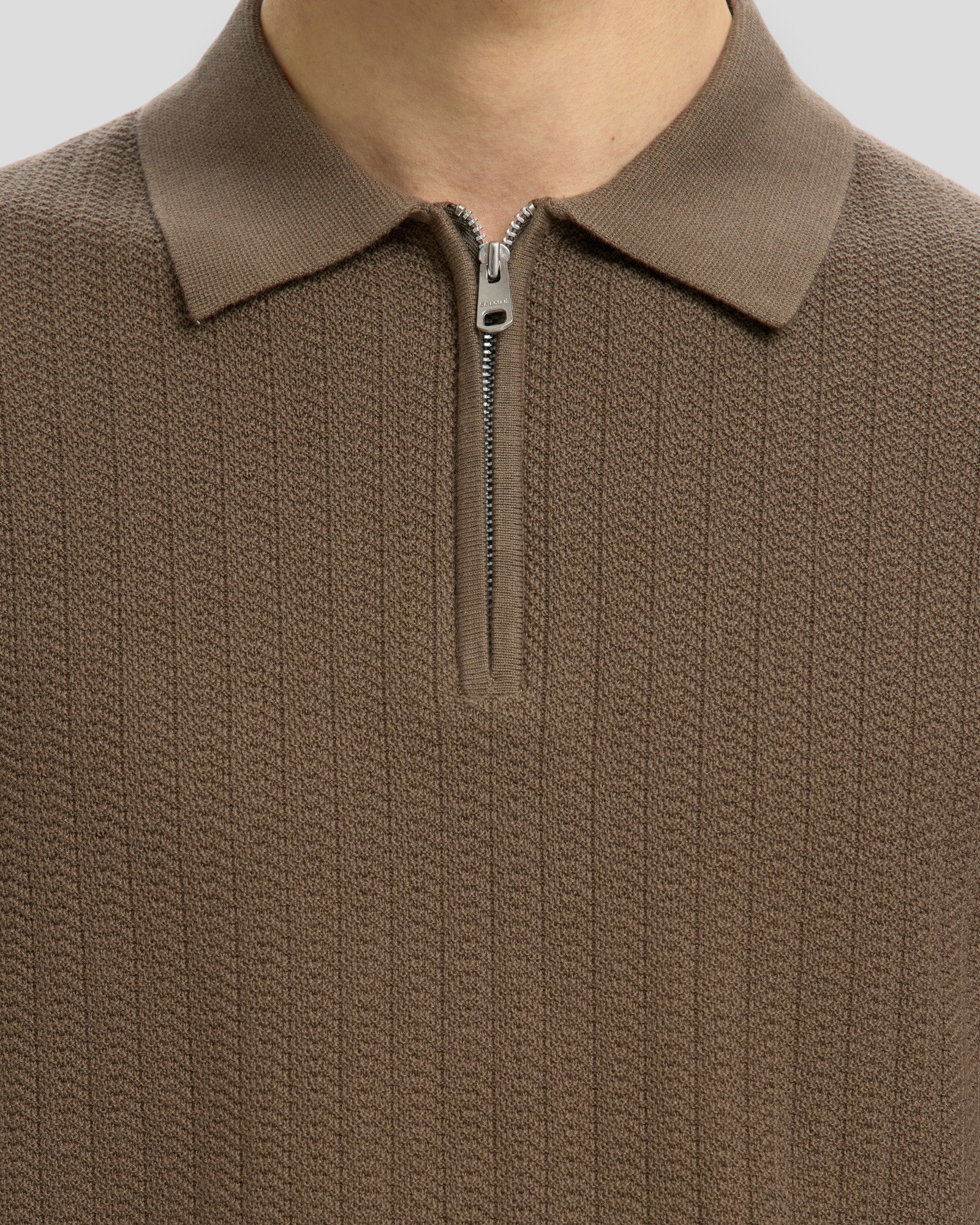 Can SS Knit Structure Zip Polo - Chocolate Chip