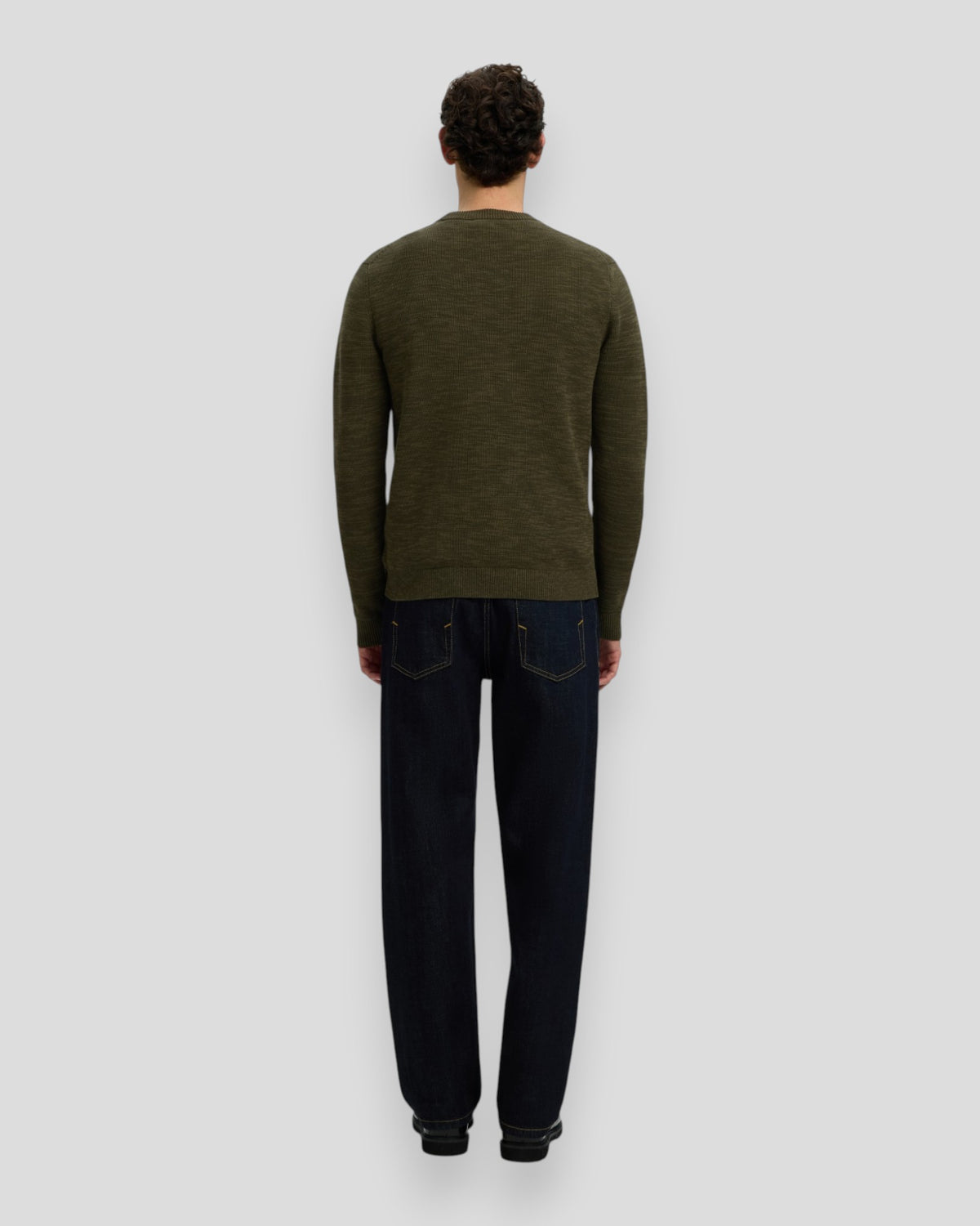 Dane Knit Structure Crew Neck - Forest Night/Kalamata Twist