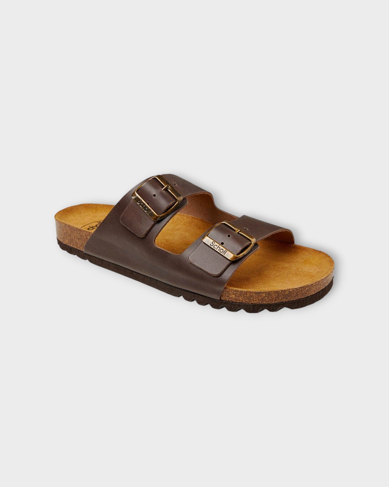 Scholl Sandaler Sl Julien Leather Coffee. Brune sandaler til mænd i ægte læder. Her set forfra.