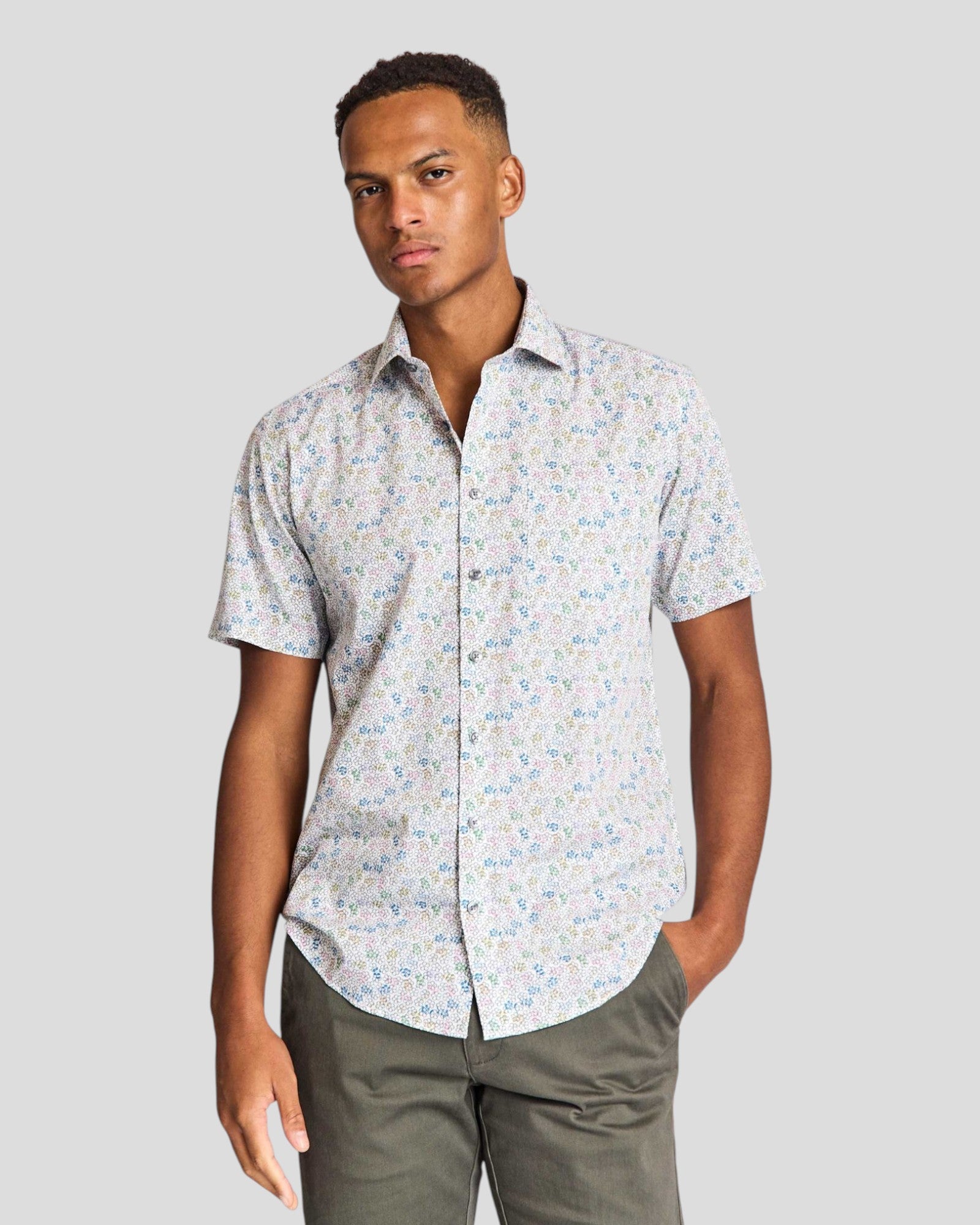 White Luka modern fit shirt by Bruun & Stengade, shown laid flat with collar and button details.