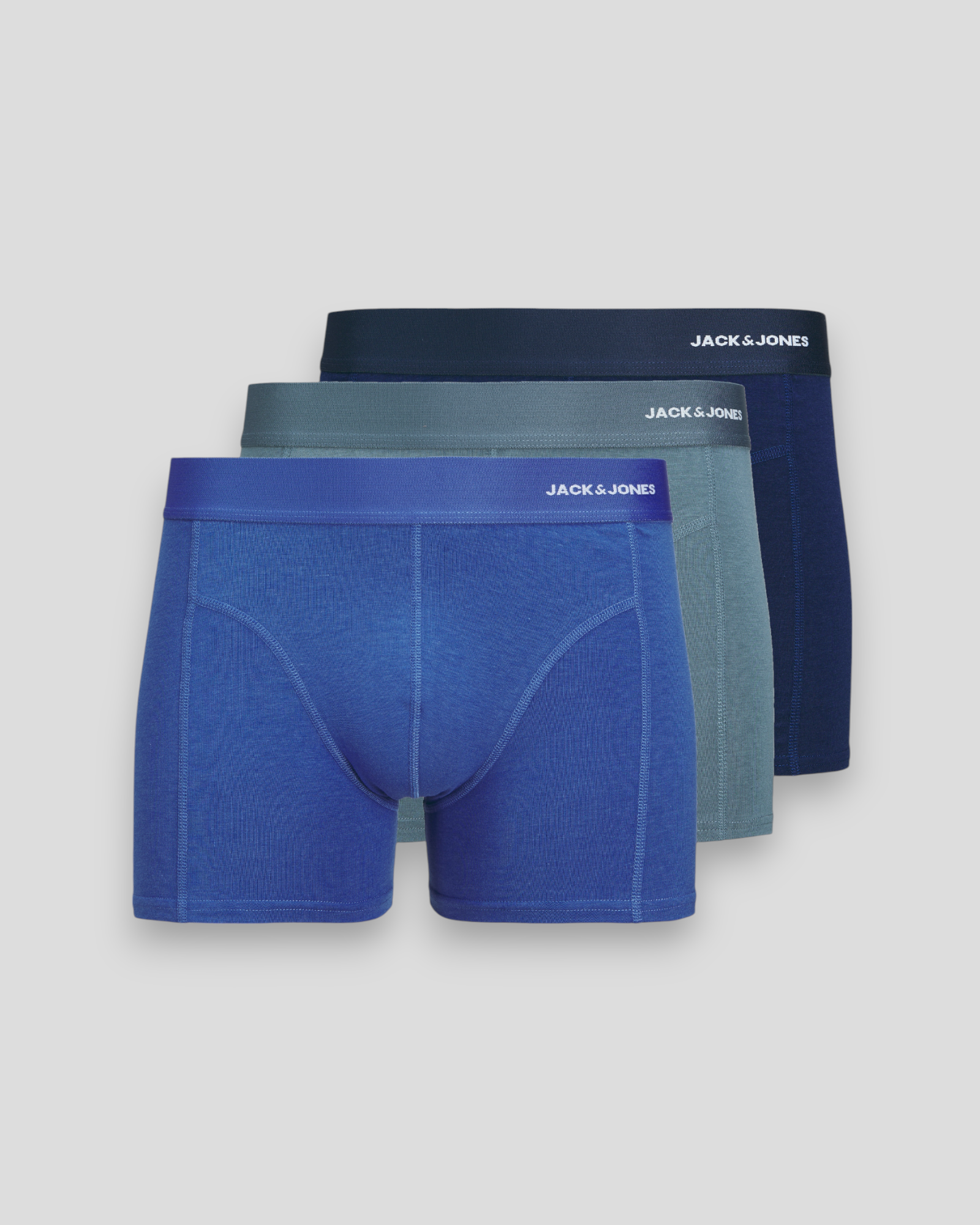 JACK & JONES Basic Bamboo Trunks 3 Pack i Bering Sea – bløde, åndbare bambusunderbukser med stræk og perfekt pasform.