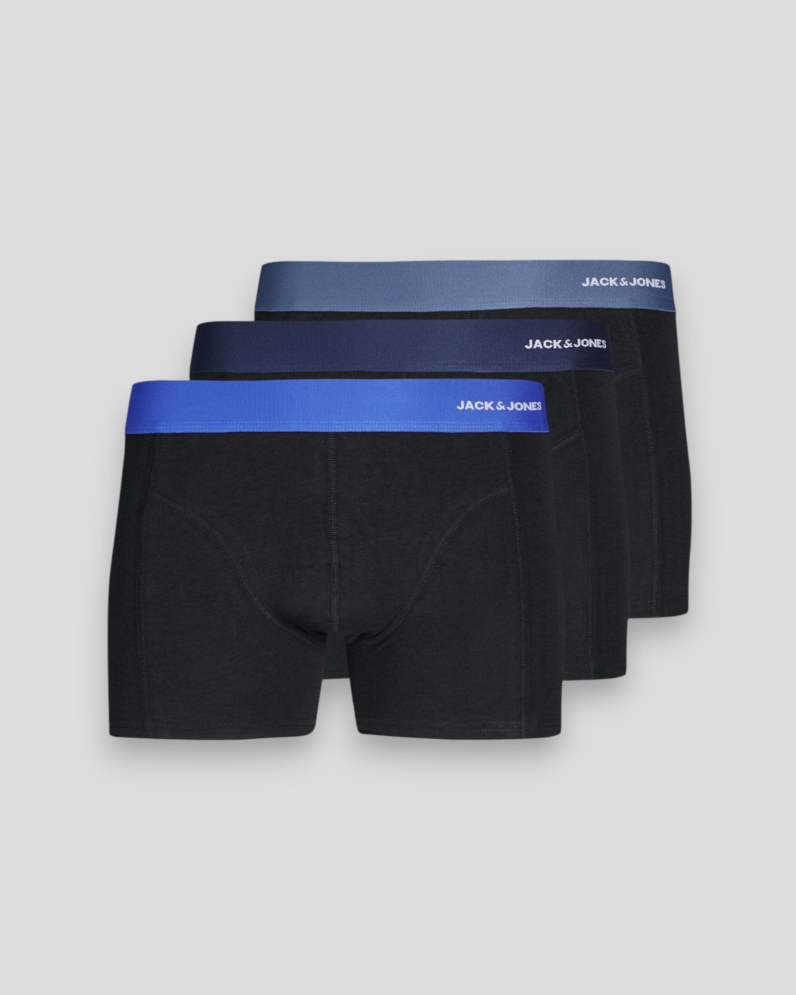 JACK & JONES Nick Bamboo Trunks 3 Pack i Bering Sea – bløde og åndbare bambusunderbukser med elastisk linning og perfekt pasform.