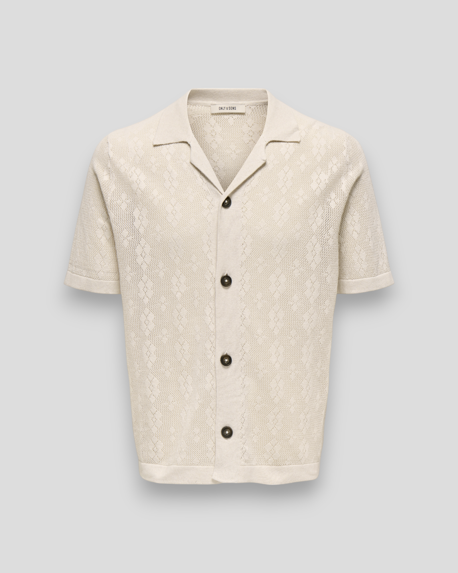 Ken Life Reg 12 SS Shirt Knit i Moonstruck – strikket kortærmet skjorte fra Only And Sons i Off White med unikt mønster.