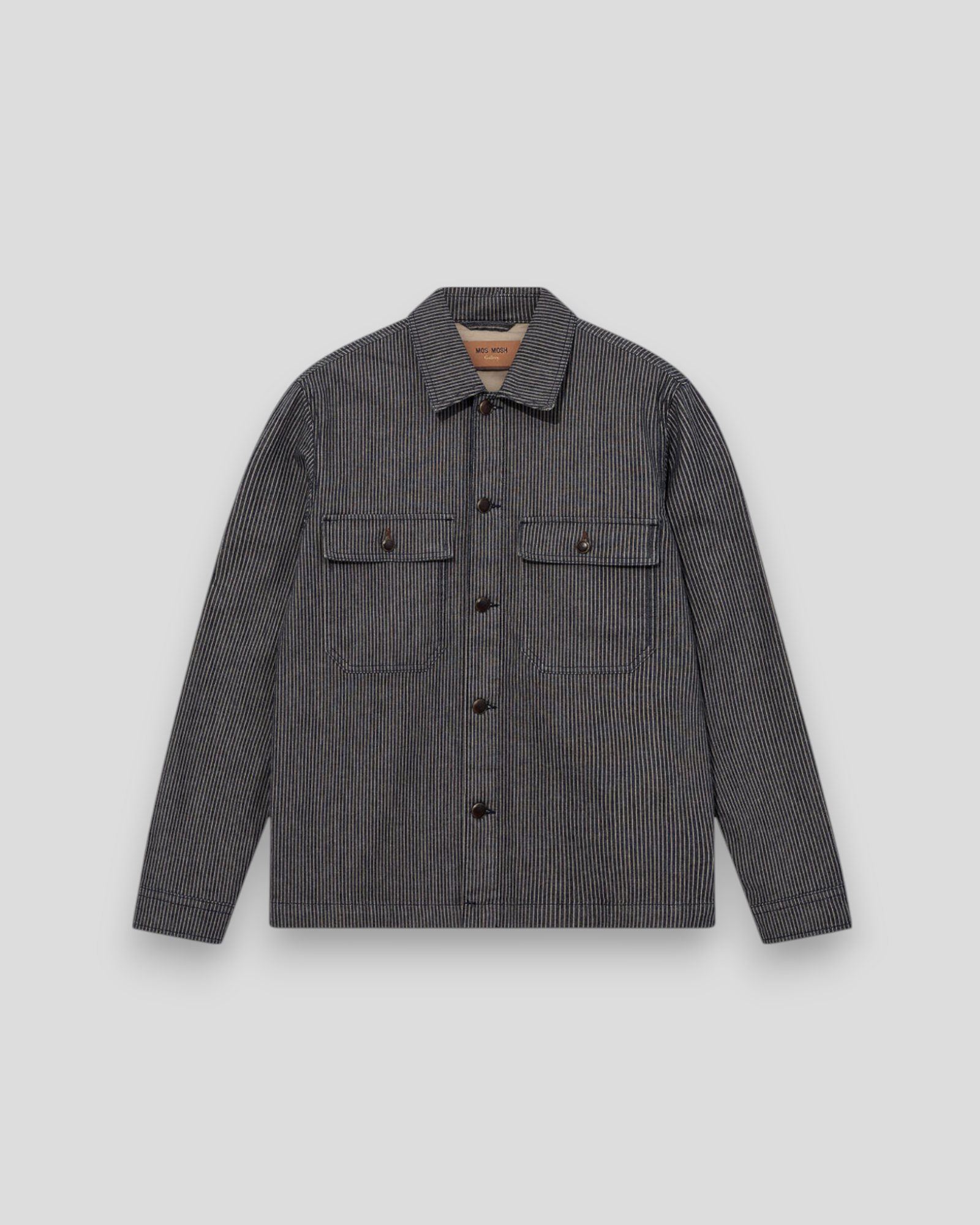 Mos Mosh Gallery Matteo Stripe overshirt i blå striber – stilfuld og alsidig herreskjorte til lag-på-lag look og hverdagsbrug.