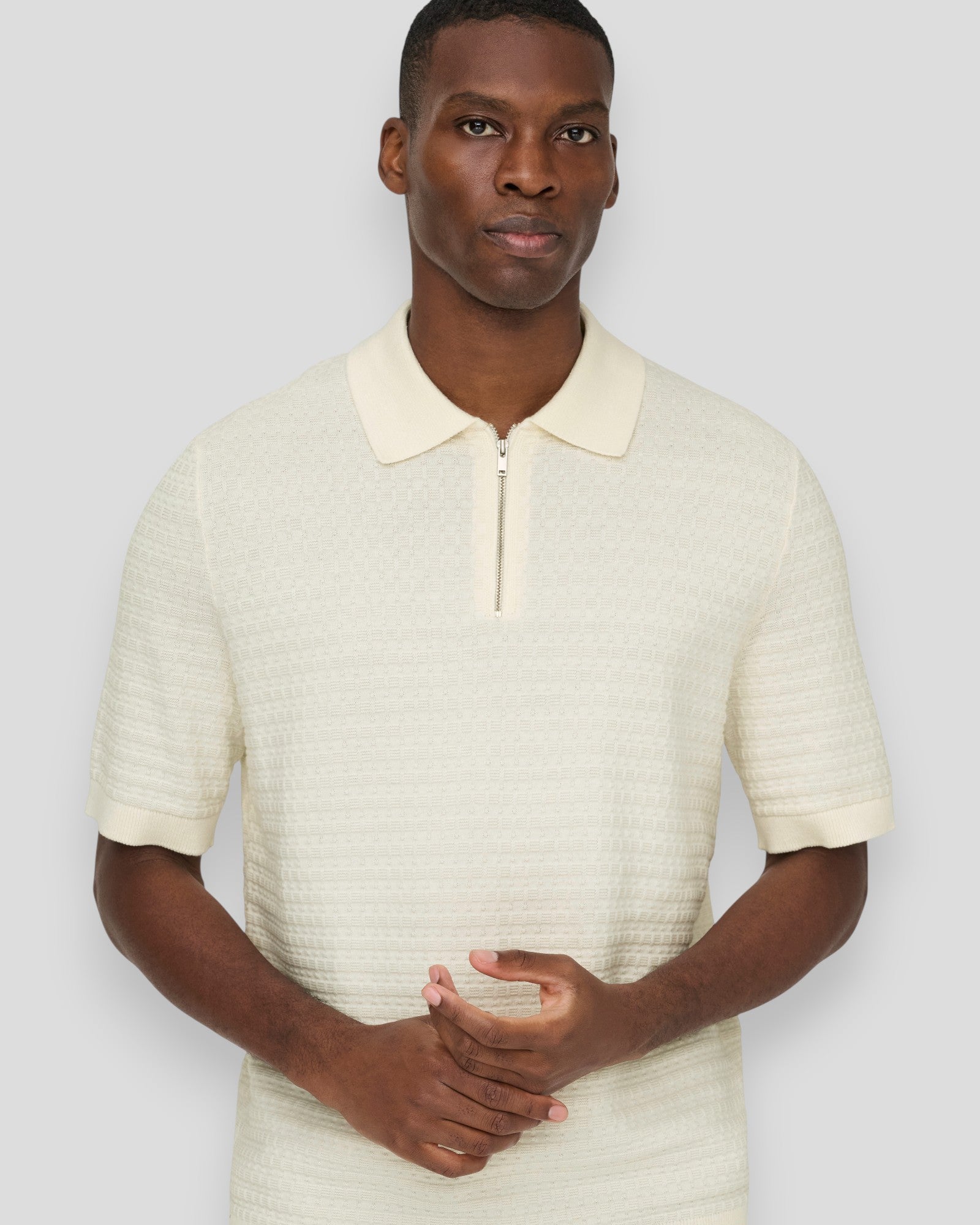 Menu Regular SS Structure Polo Knit - Egret