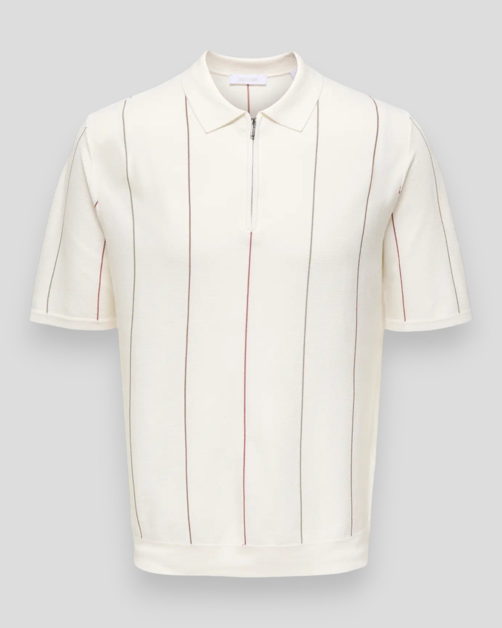Wyler Life STR Regular 14SS Zip Polo - Cloud Dancer Stripes/Laurel Oak/Chutney