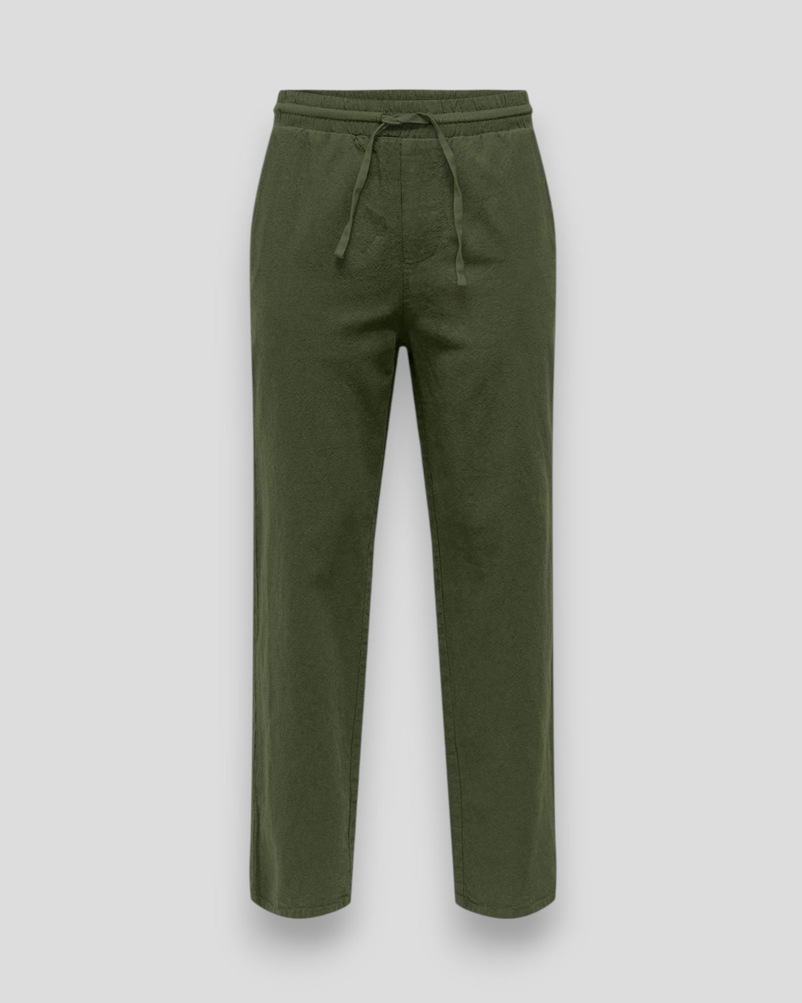 ONLY & SONS Sinus Loose 0007 Cot Lin Pant i Olive Night – ekstremt bløde hørbukser, perfekte til afslappet sommerlook.