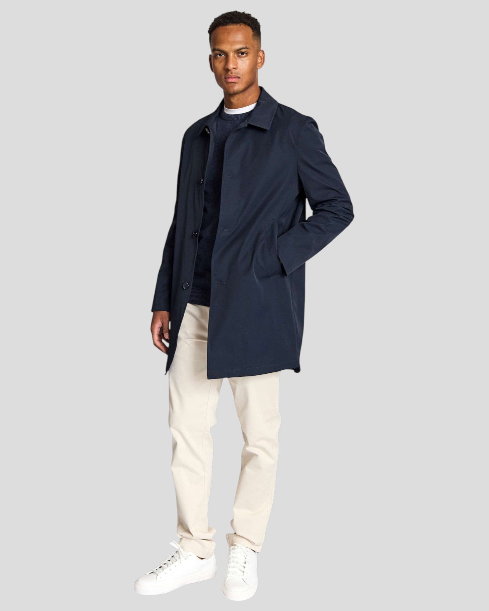 Navy Novello Regular Fit Coat by Bruun & Stengade, stylish jacket with clean lines and tailored fit, displayed on a neutral background.