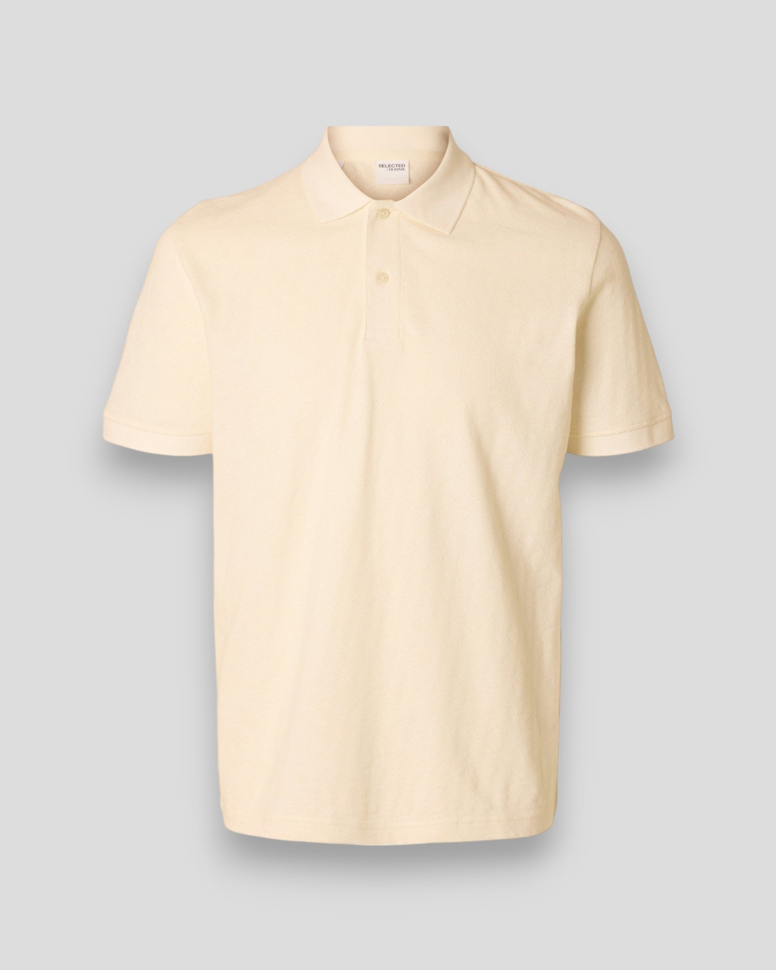 Selected Paul Jacquard SS Polo i Egret – elegant polo med unikt jacquardmønster og fremragende komfort