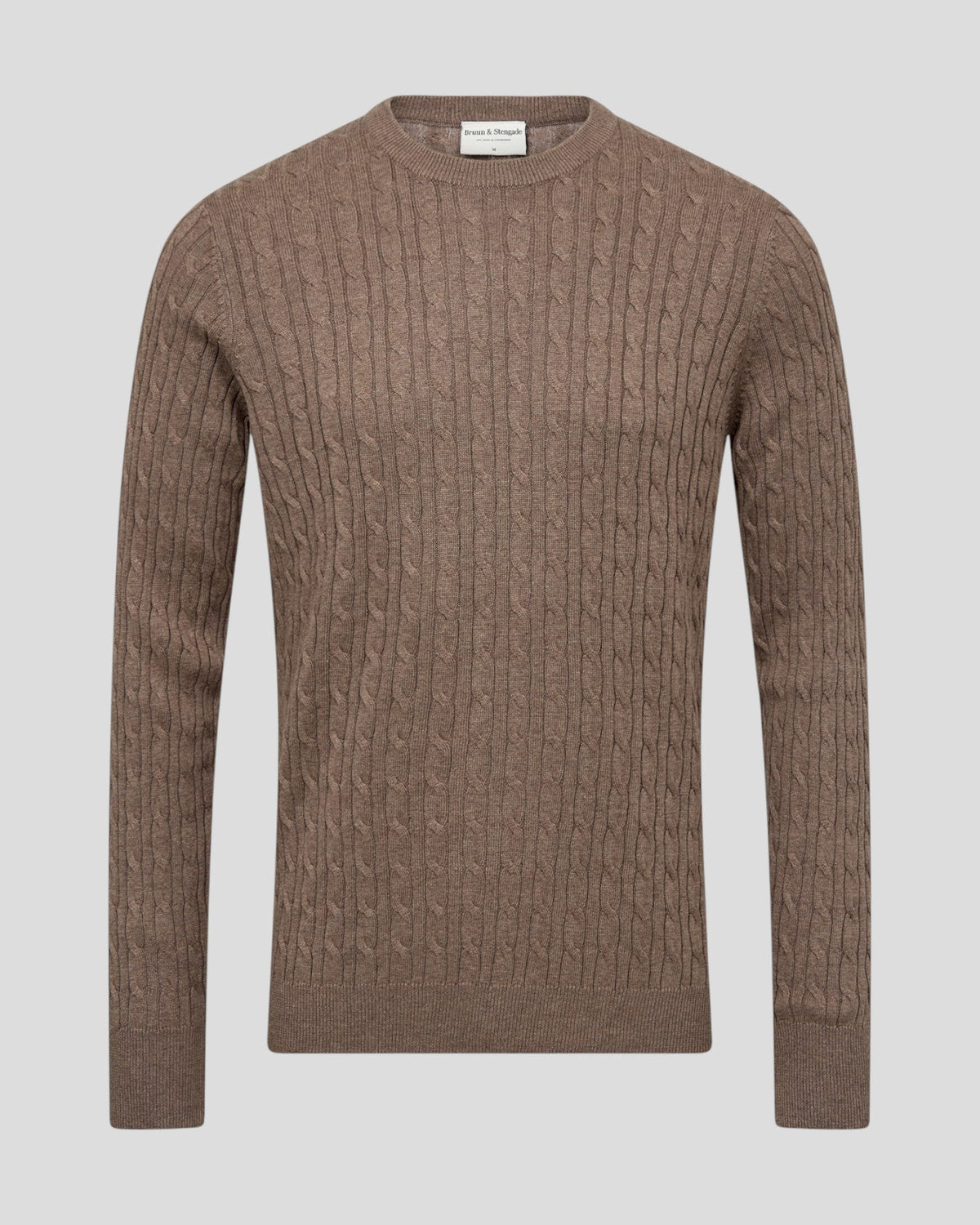 The Sons online Guizchou brown regular fit knitwear with a classic cable knit texture and crew neckline