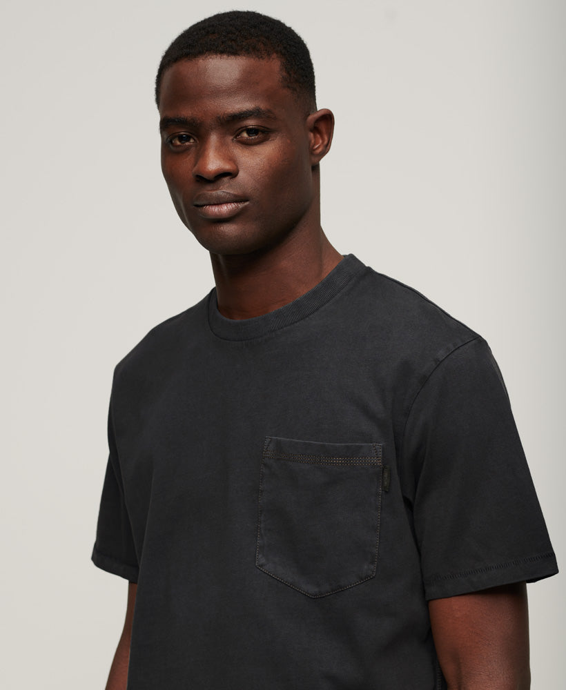 Contrast Stitch Pocket Tee - Washed Black
