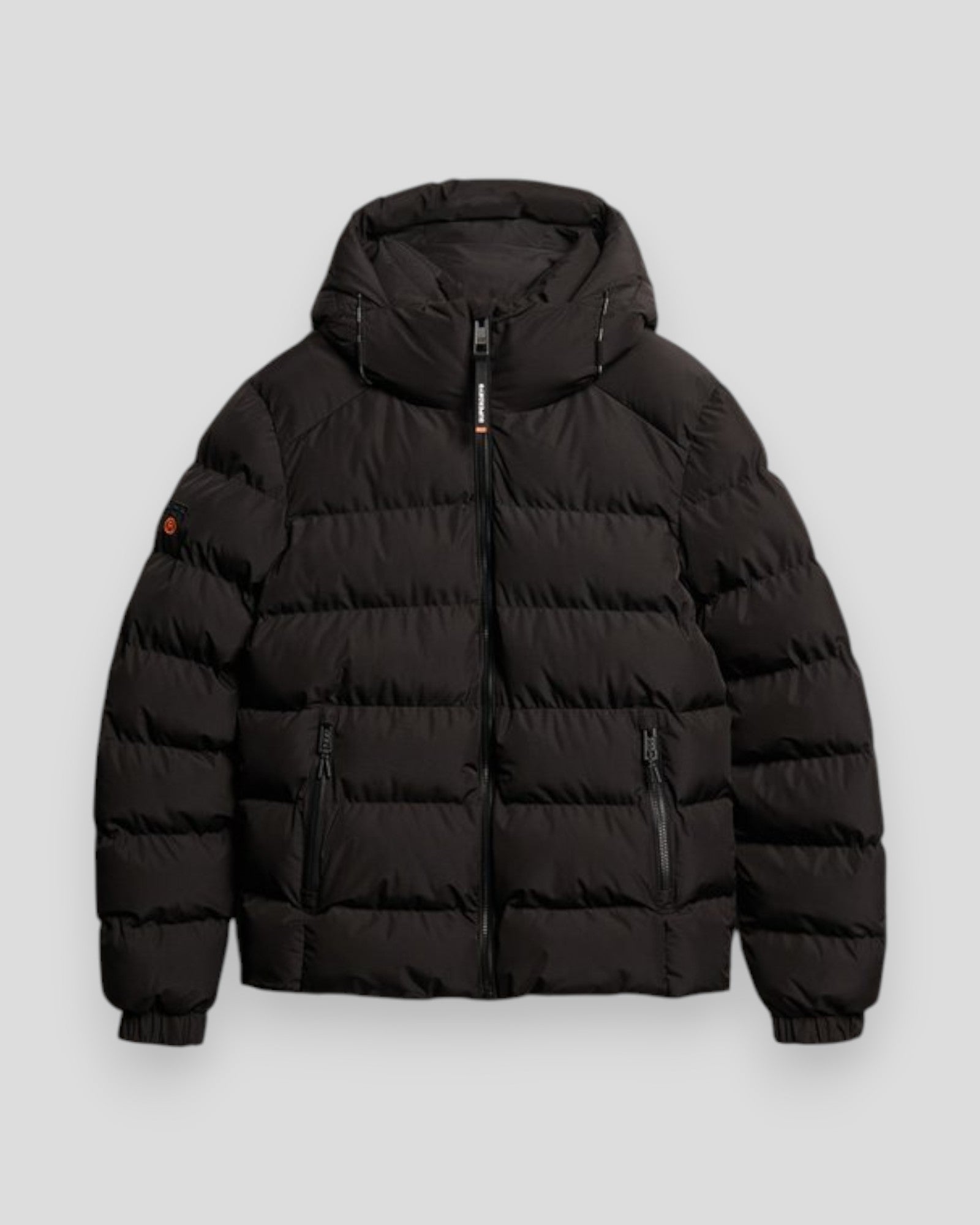 Hooded Sports Puffer Jacket - Black
