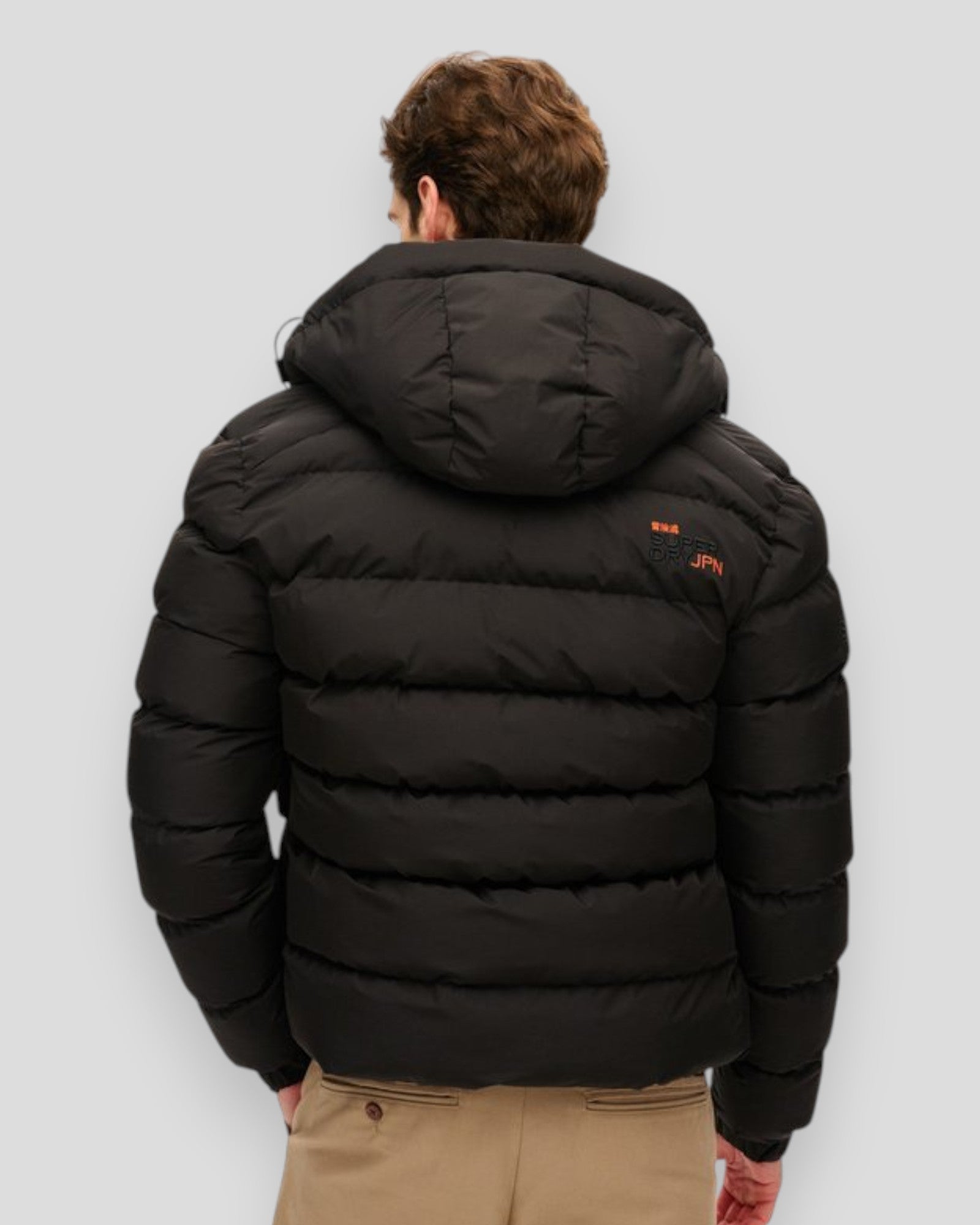 Hooded Sports Puffer Jacket - Black
