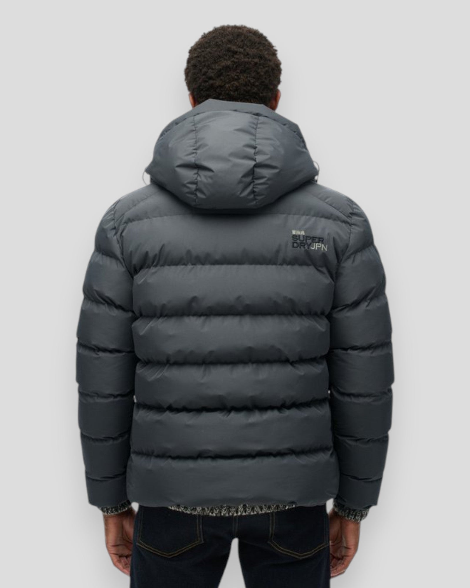 Hooded Sports Puffer Jacket - Ebony