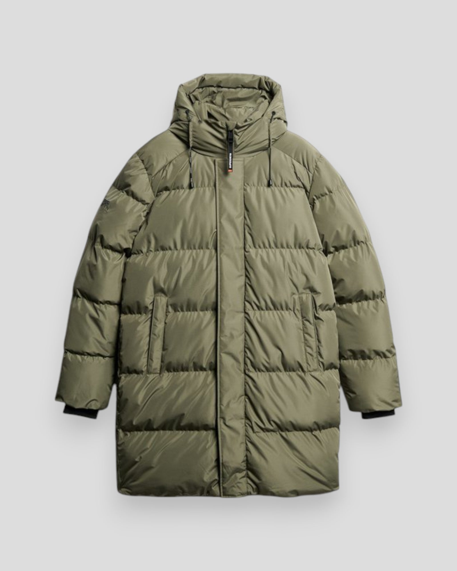 Hooded Sports Puffer Mid Jacket - Dusty Olive Green