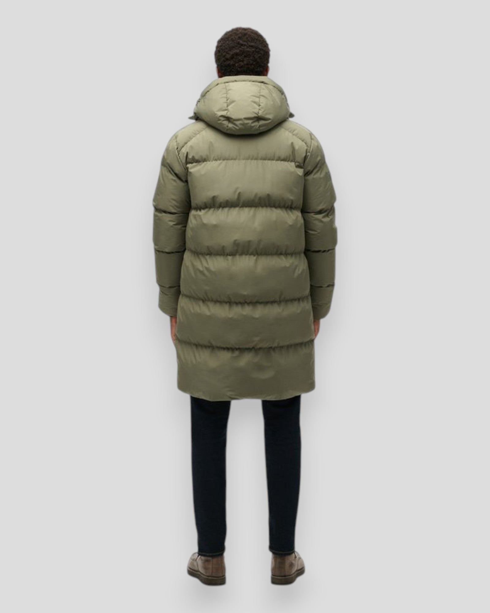 Hooded Sports Puffer Mid Jacket - Dusty Olive Green