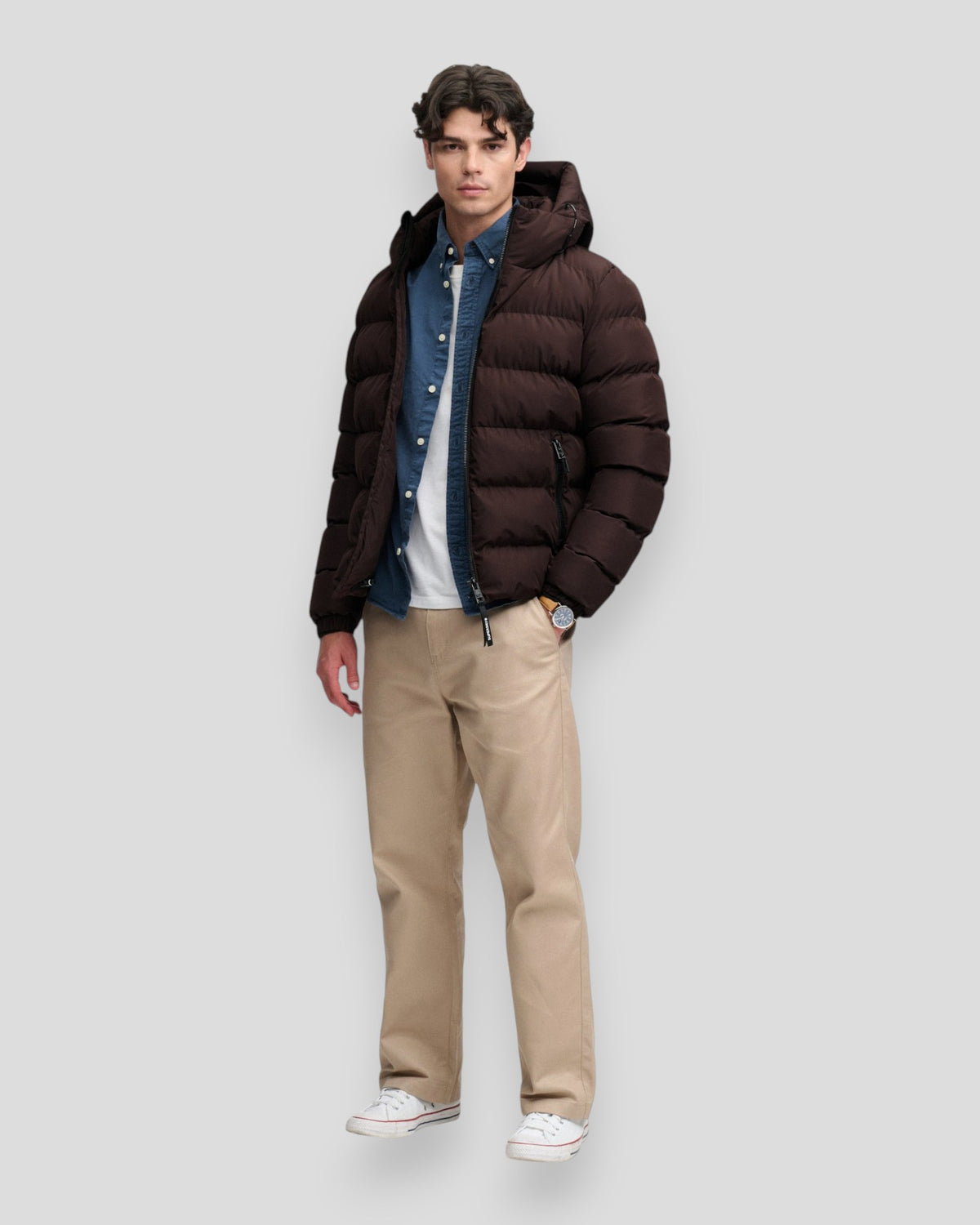 Hooded Sports Puffer Jacket - Peak Dark Plum
