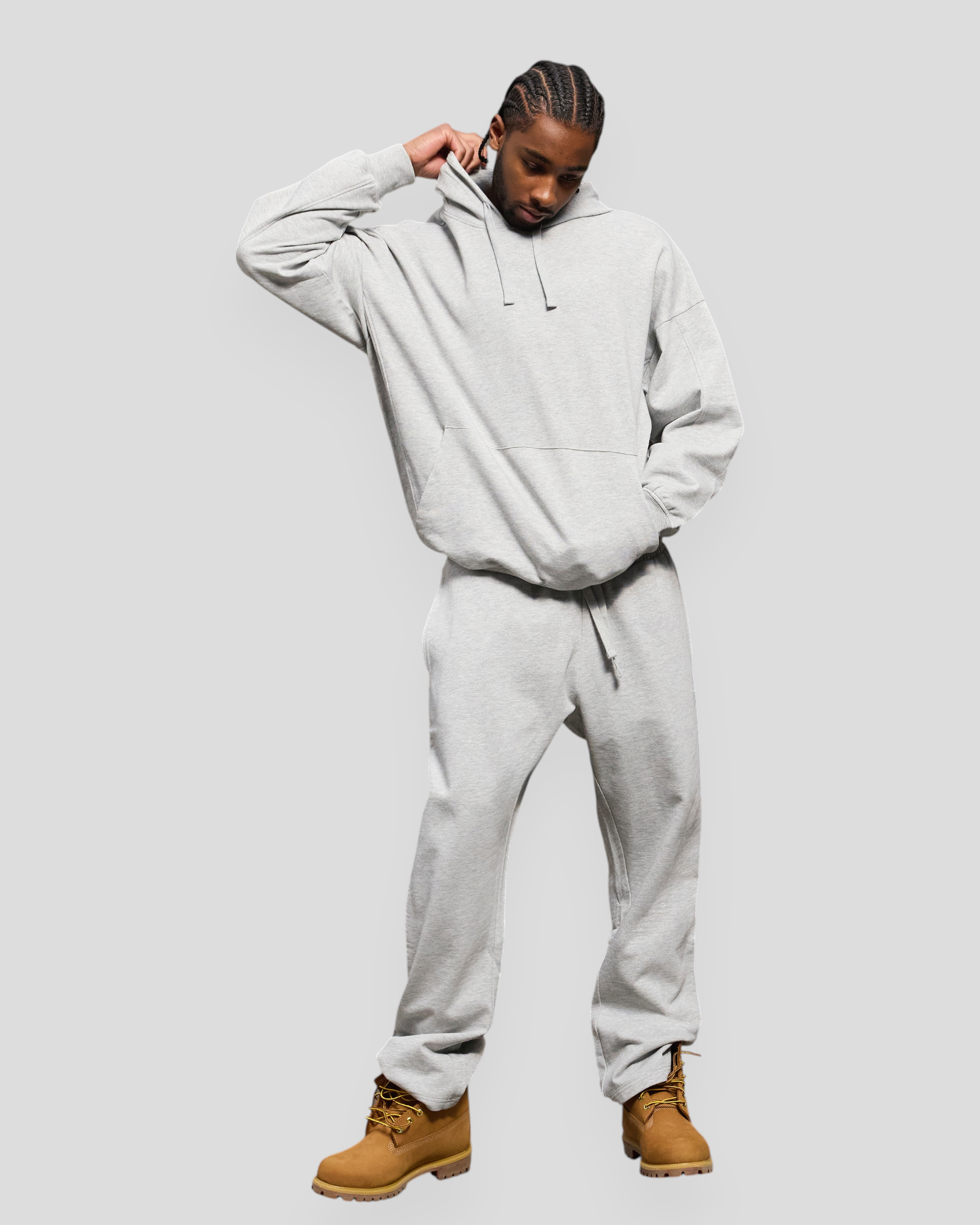 Oversized Sweat Hoodie - Light Grey Melange