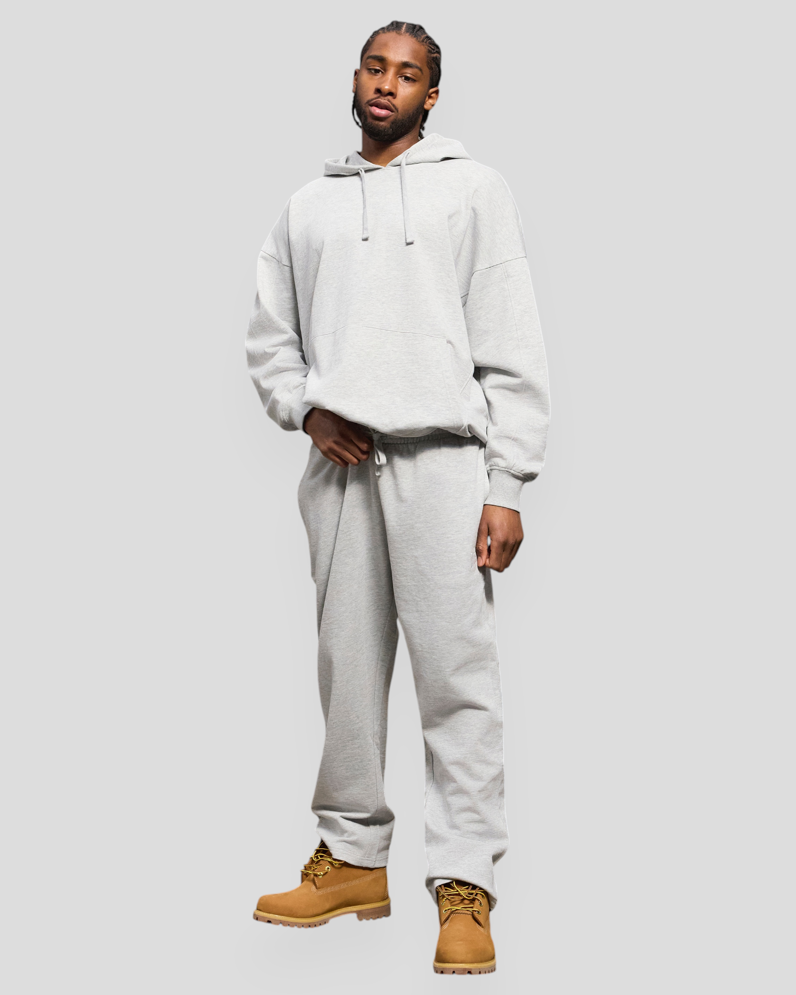 Straight Baggy Fit Sweat Pants - Light Grey Melange