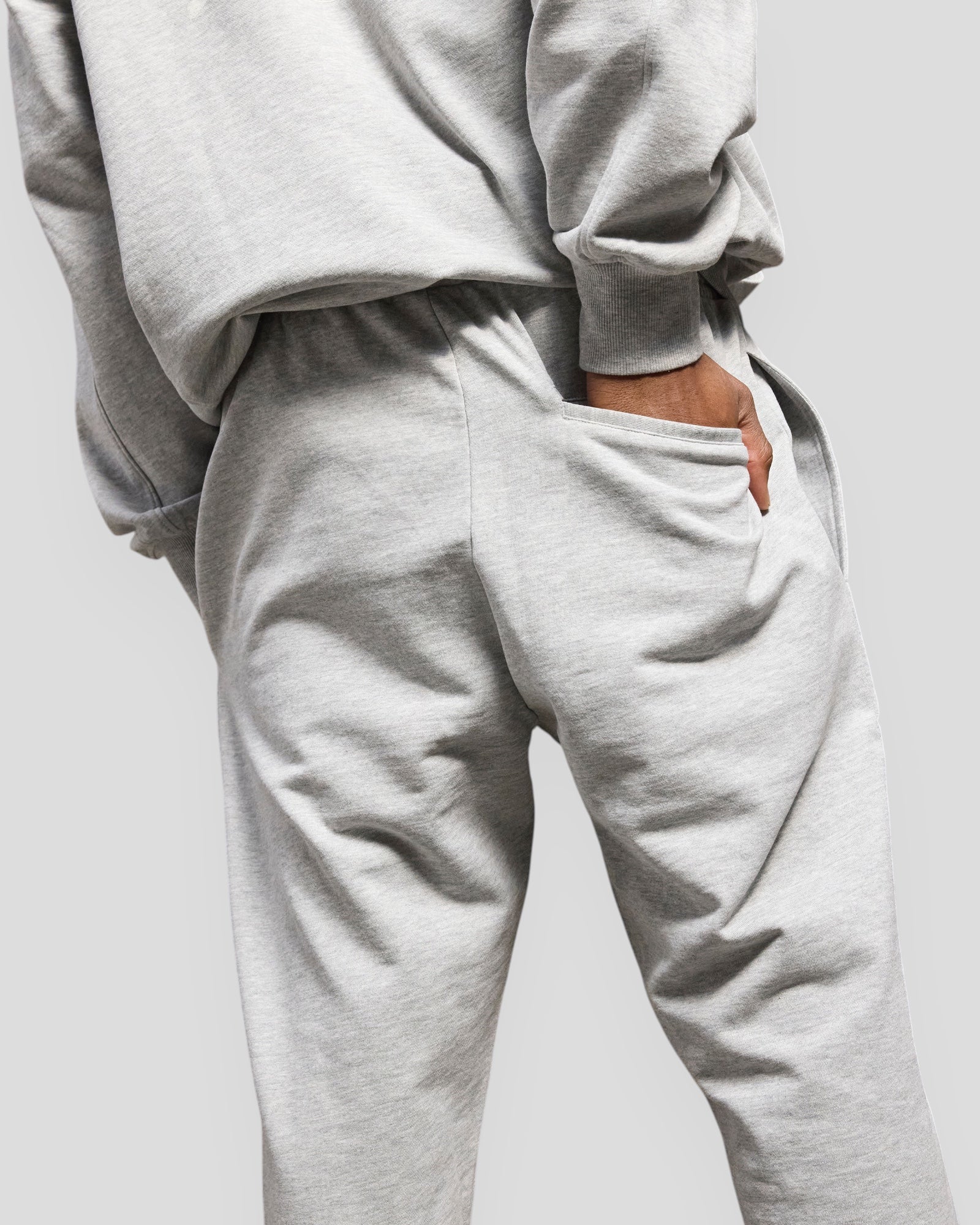 Straight Baggy Fit Sweat Pants - Light Grey Melange