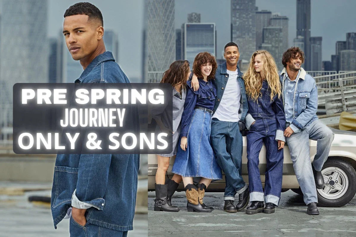 Only and Sons Herretøj - Foråret 2025 - På billedet ses 5 modeller iklædt Only & Sons Jeans, skjorter og jakker.
