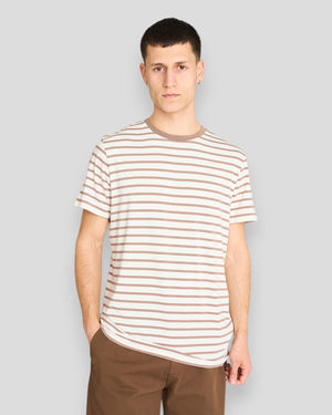 Resteröds Bamboo Tee i brun med striber, blødt bomulds- og bambustekstil, casual t-shirt til mænd.