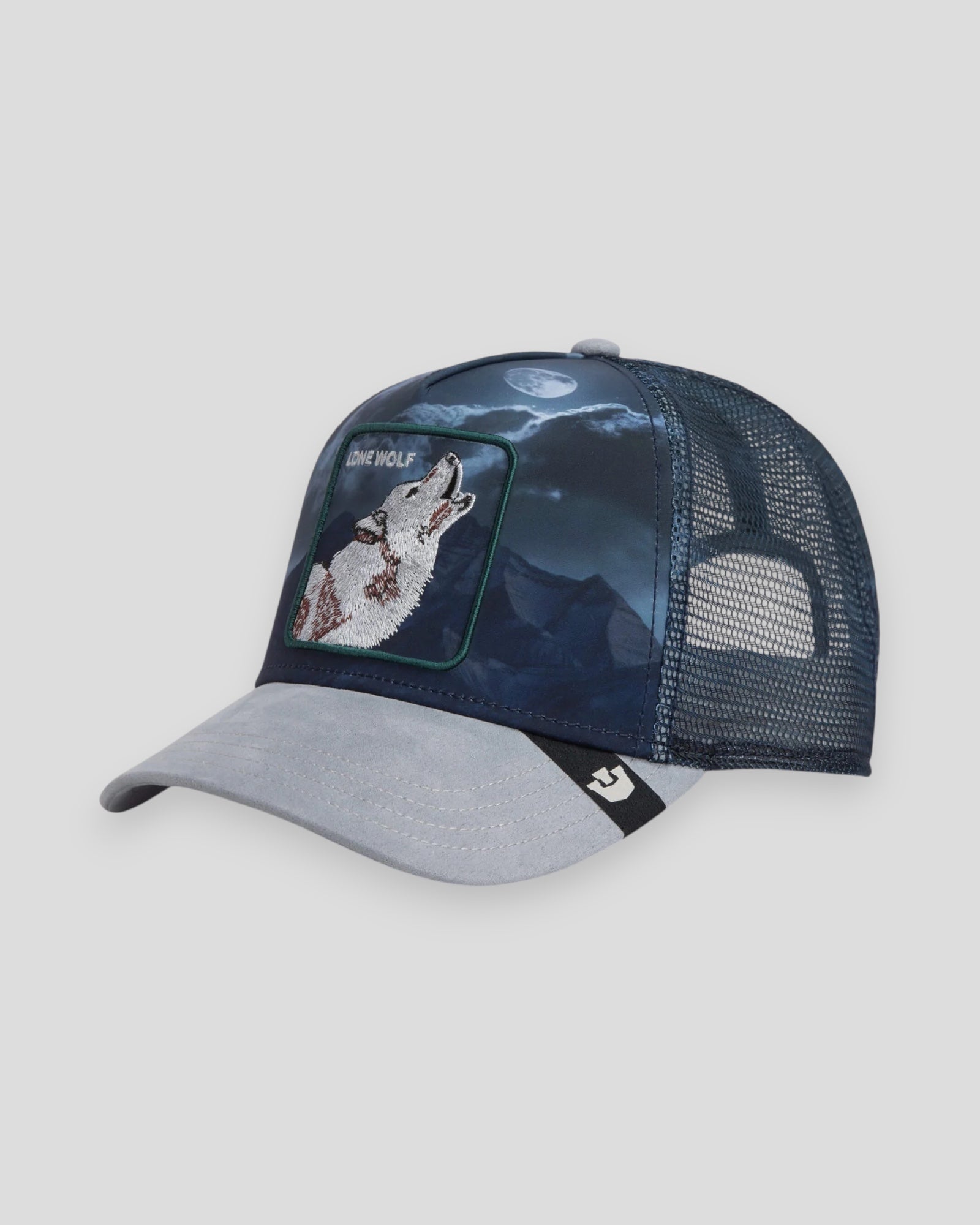 Goorin Bros Wolf In The Element gloss cap featuring a wolf design, adjustable strap, and stylish urban accessory for men and women.