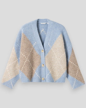 Noella N-Laiana strikket cardigan til kvinder i lyseblå med blå og hvide mønstre, blød og komfortabel i strikket materiale.
