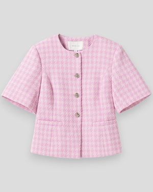 Noella N-Kasaundra blazer til kvinder i baby pink, vises på model med bælte og klassisk snit.