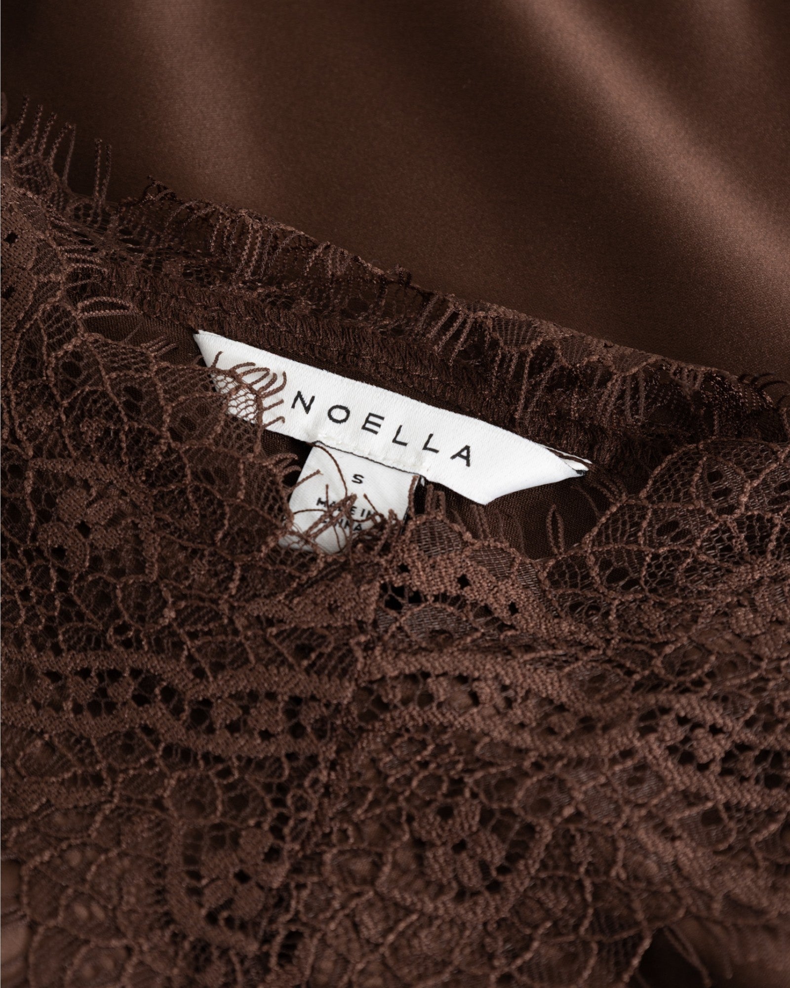 Noella N-Minnie Chocolate blouse top, stylish women's top with a comfortable fit, shown in a close-up view.