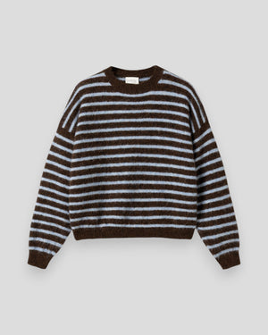 Noella N-Mafalda women's knit sweater in brown and blue stripes, featuring a cozy knit texture and stylish design.