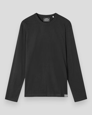 Sort Mads Nørgaard Fine Jersey Thor langærmet T-shirt til damer, vises med rund hals og blødt jersey materiale.
