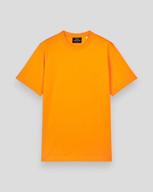 Mads Nørgaard bomuld Jersey Frode Logo T-shirt i zinnia farve med logo-print foran, casual tøj til mænd