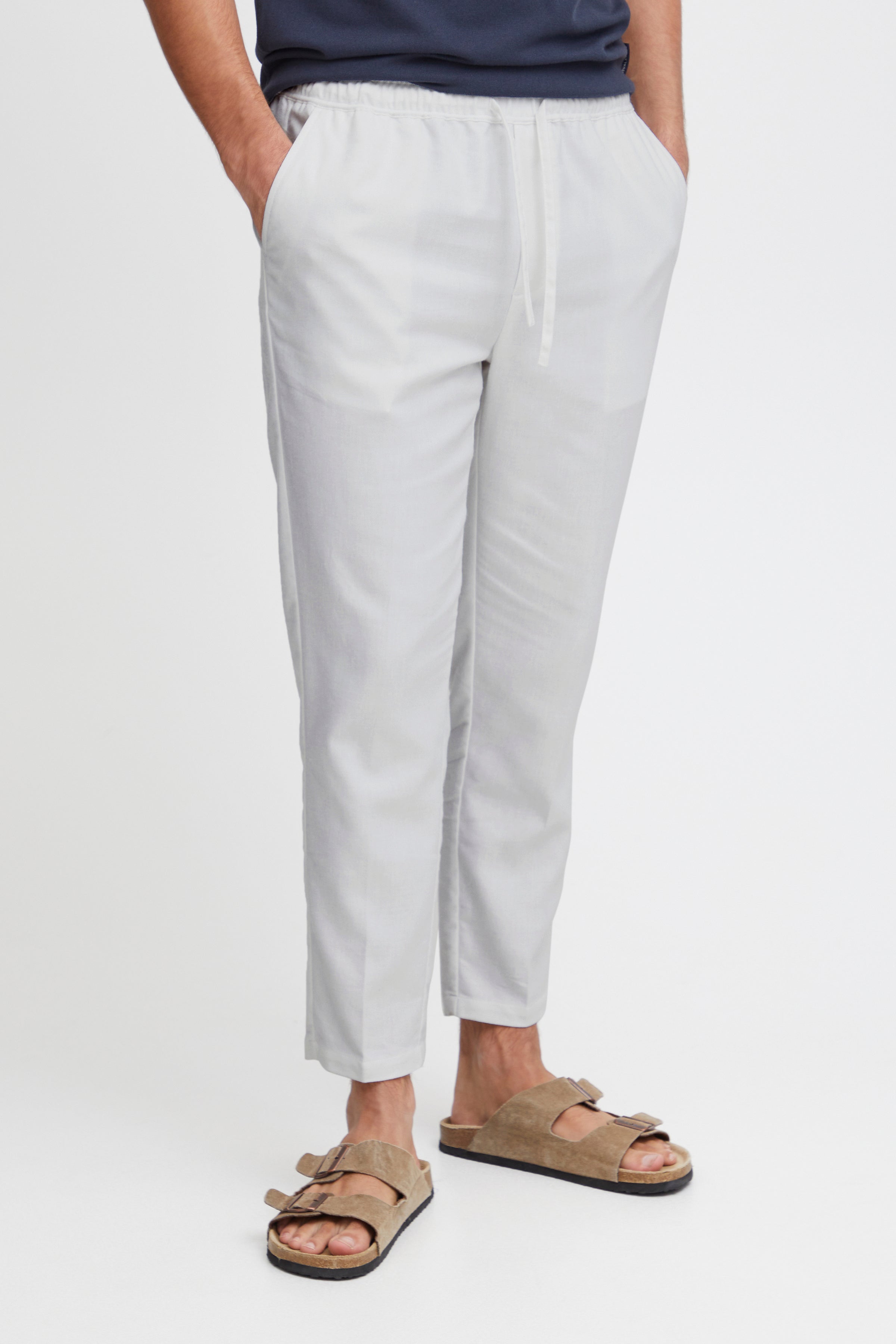 Pilou Drawstring Linen Mix Pants - Bright White