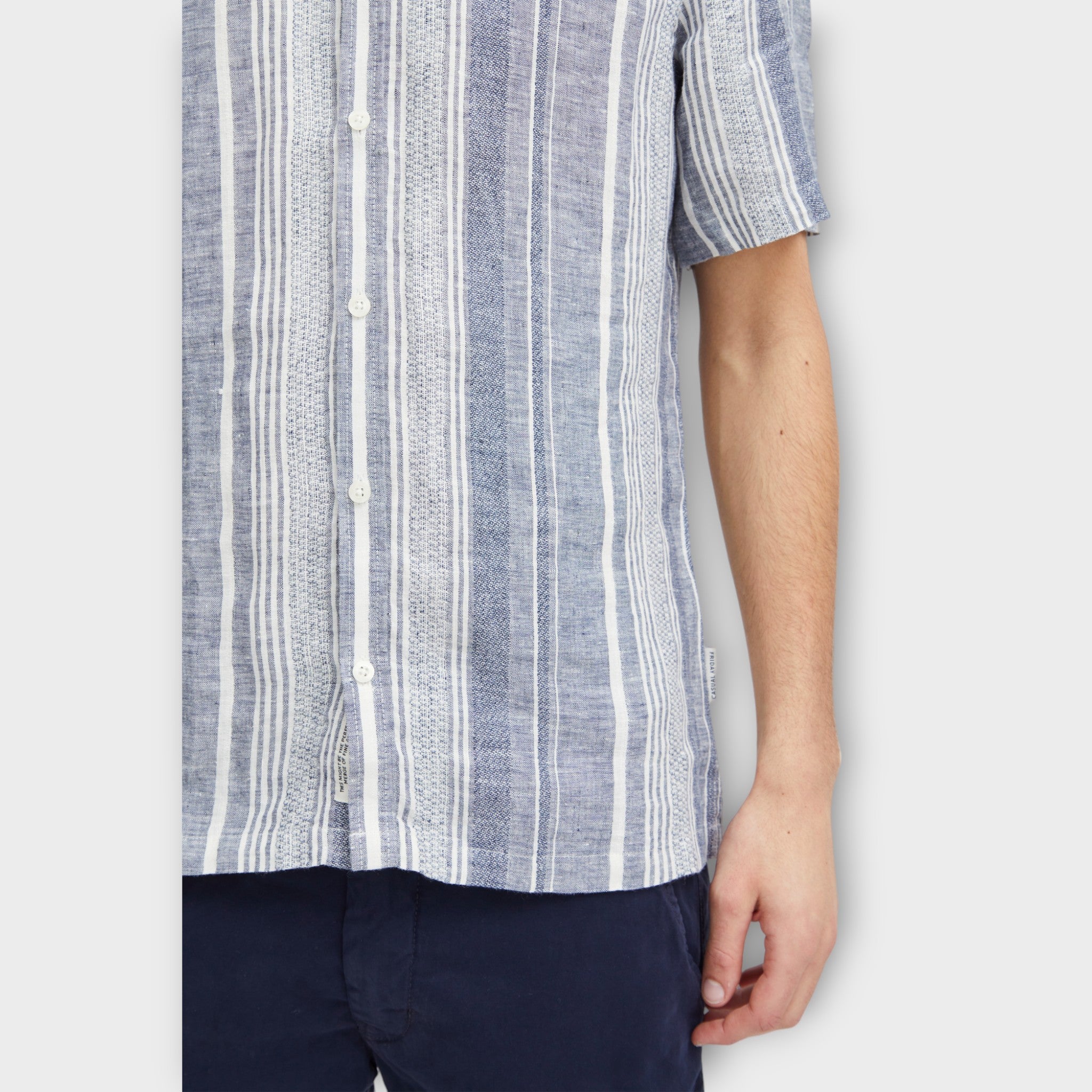 Anton Ss Linen Striped Shirt - Navy Blazer
