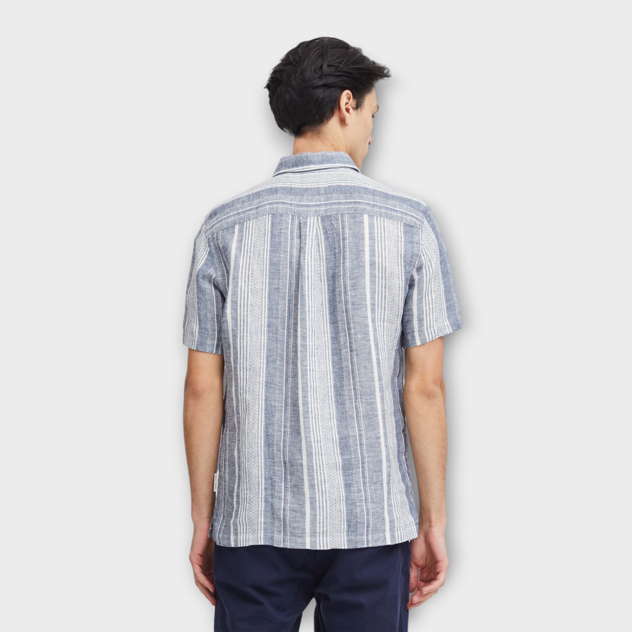 Anton Ss Linen Striped Shirt - Navy Blazer