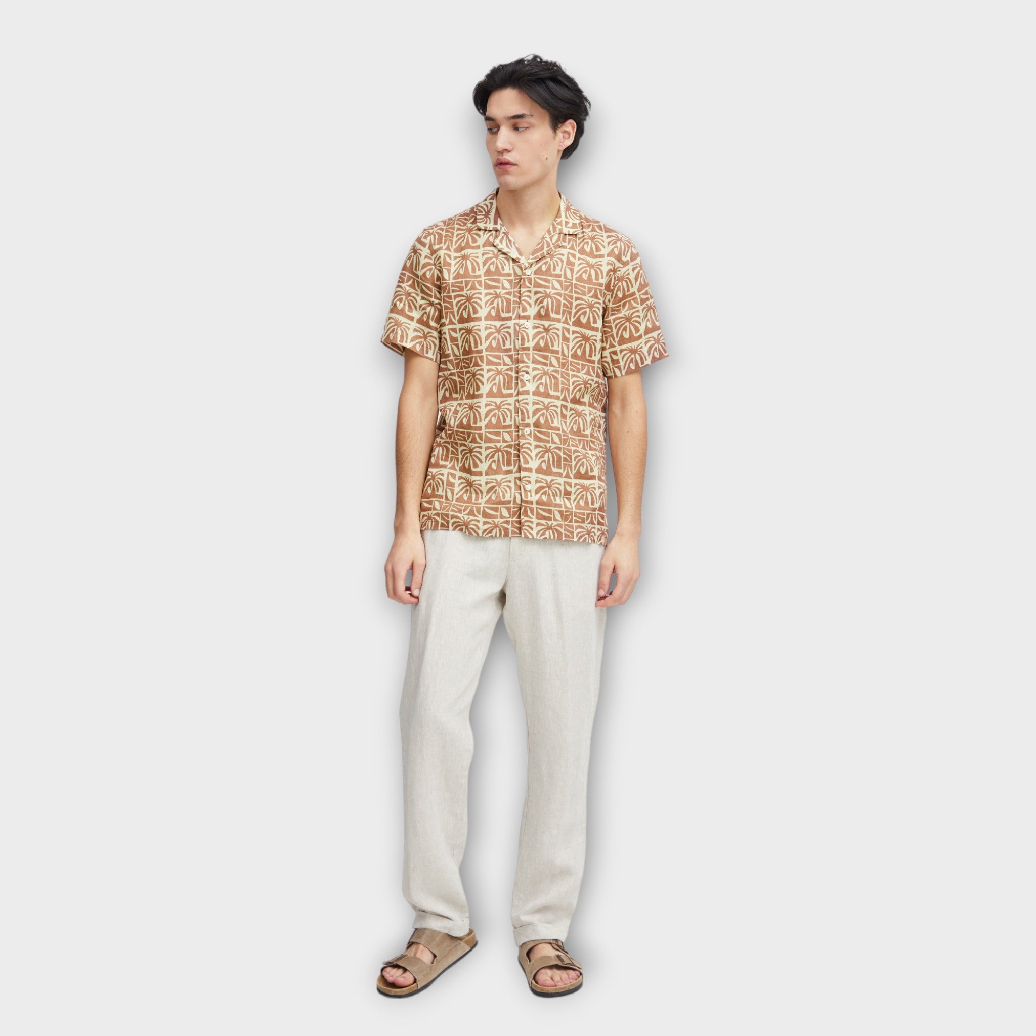 Anton Ss Aop Palm Shirt - Beaver Fur